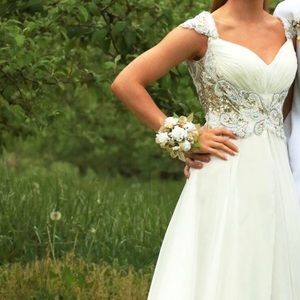 Tony Bowls white beaded prom dress